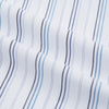 View 5 of product The Turnbull & Asser Blue Fine Multi Pinstripe Mayfair Shirt features long sleeves, an organic cotton build, a T&A collar, and vertical blue stripes. Laid neatly on a white background.