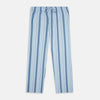 View 1 of product Turnbull & Asser's Blue Multi Stripe Pyjama Trousers feature light blue cotton with a blue multi-stripe pattern, an elastic waistband, and front drawstring, shown laid flat on a white background.
