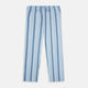 Turnbull & Asser's Blue Multi Stripe Pyjama Trousers feature light blue cotton with a blue multi-stripe pattern, an elastic waistband, and front drawstring, shown laid flat on a white background.