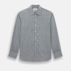 View 1 of product The Turnbull & Asser Grey and White Micro Check Westminster Shirt features long sleeves, a button-up front, a Westminster collar, and white buttons, shown flat on a white background.