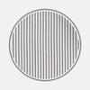 View 2 of product Close-up of Turnbull & Asser's Black Hairline Stripe Cotton Fabric, featuring evenly spaced thin black vertical stripes on white cotton, viewed through a circular frame against a light gray background.