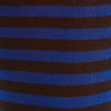 View 2 of product The Blue Striped Cotton Blend Sock by Turnbull & Asser features horizontal dark brown and blue stripes, a solid brown cuff, heel, and toe. Its bold colours stand out against a plain white background.