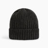 View 1 of product The Turnbull & Asser Charcoal Melange Ribbed Cashmere Beanie features a chunky knit and folded cuff, shown against a plain white background.