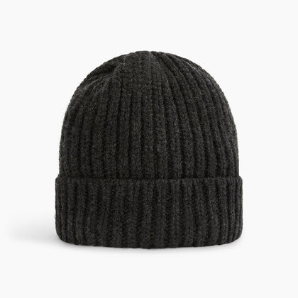 Charcoal Melange Ribbed Cashmere Beanie