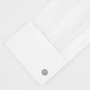 View 2 of product The Turnbull & Asser Tailored Fit Two-Fold 120 White Cotton Shirt features a Kent collar, double cuffs, and button-down front, displayed neatly folded against a light blue background.