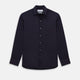 The Navy Twill Windsor Shirt by Turnbull & Asser features long sleeves, a button-up front, British craftsmanship, and a refined Windsor collar, shown in dark navy on a plain white background.