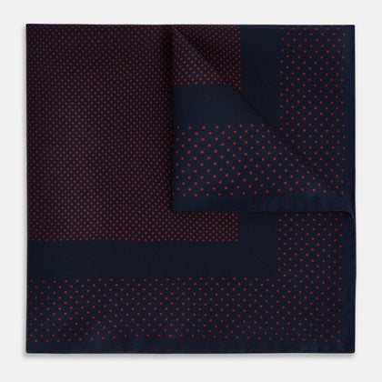 Navy and Red Dot Silk Pocket Square