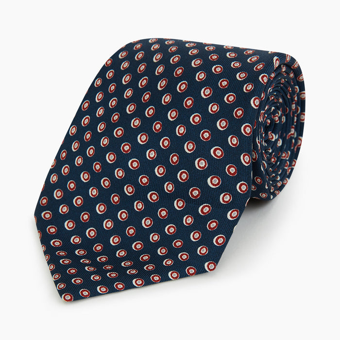 Navy and Red Circle Foulard Silk Tie Image 4