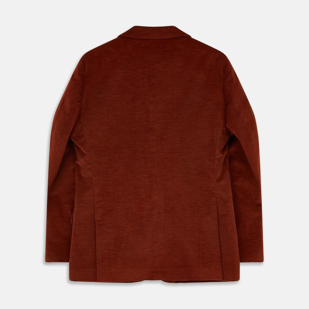 The Rust Cord Barrington Blazer by Turnbull & Asser is tailored in Italy with notch lapels, two front buttons, three pockets, and four-button cuffs, shown flat on a white background.