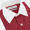 View 2 of product The Turnbull & Asser Dark Red Pin Check Shirt features a crisp white contrast collar and cuffs, with long sleeves and button-up design, shown against a white background.