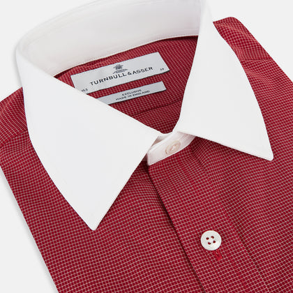 Dark Red Pin Check  Shirt with Contrast T&A Collar and Cuffs Image 1