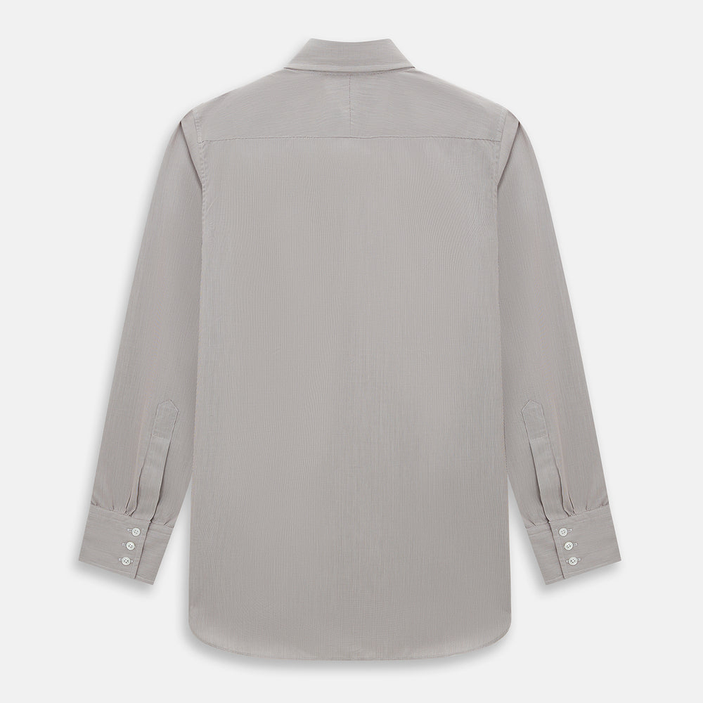 The Turnbull & Asser Brown Micro Graph Check Westminster shirt features long sleeves, a pointed collar, and buttoned cuffs—showcasing British craftsmanship and displayed flat on a white background.