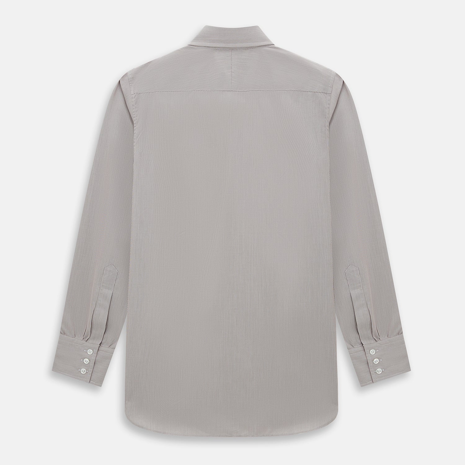 View 3 of product The Turnbull & Asser Brown Micro Graph Check Westminster shirt features long sleeves, a pointed collar, and buttoned cuffs—showcasing British craftsmanship and displayed flat on a white background.