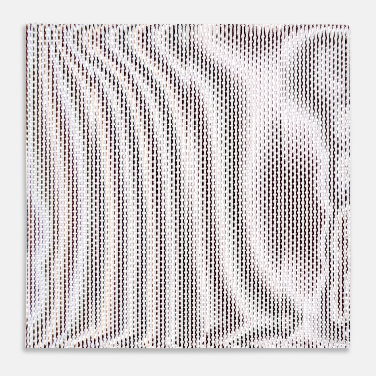 View 1 of product A neatly folded Turnbull & Asser Brown Double Hairline Stripe Hand-Rolled Handkerchief features thin, vertical brown stripes and delicate hand-rolled edges, displayed on a plain background.