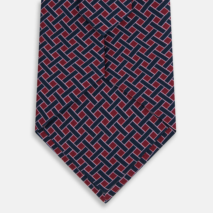 Navy and Pink Woven Printed Silk Tie Image 2