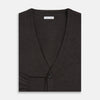 View 4 of product The Turnbull & Asser Brown Fine Merino V-Neck Cardigan is a classic, long-sleeved button-up knitwear piece, shown on a white background—a wardrobe essential.