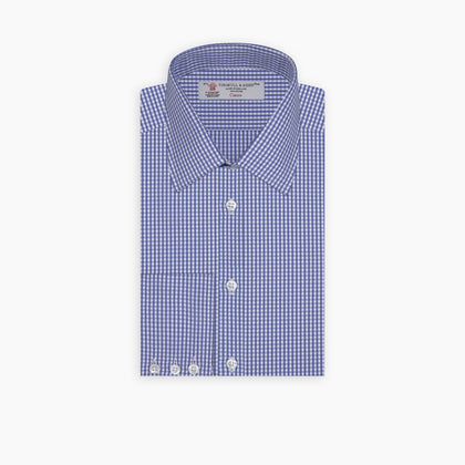 Mid-Blue Gingham Check Shirt with T&A Collar and 3-Button Cuffs