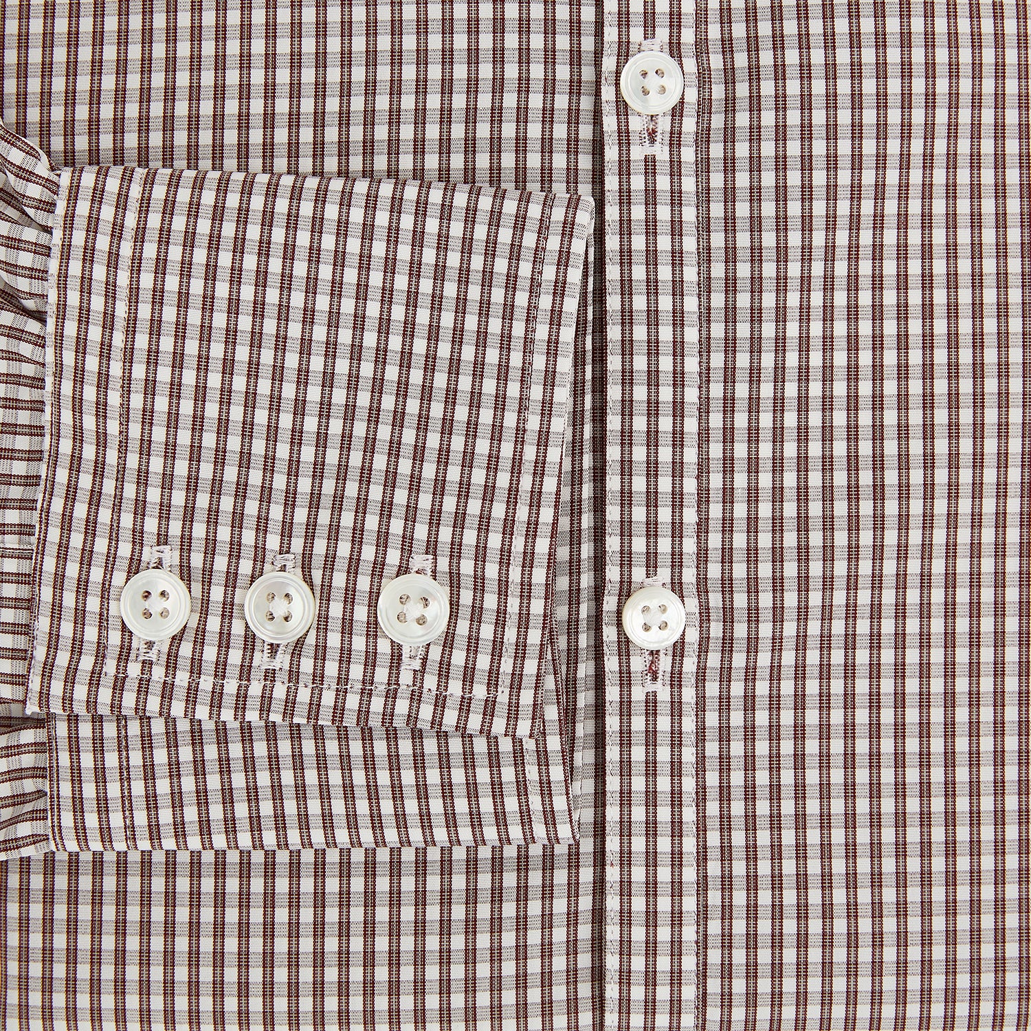 View 5 of product The Turnbull & Asser Burgundy Micro Check Westminster Shirt is a long-sleeved button-up with a classic collar and tailored fit, featuring a subtle micro check pattern, shown against a white background.