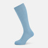 View 1 of product A single Turnbull & Asser Pale Blue Mid-Length Sock, made from Egyptian cotton with a ribbed texture, is displayed upright against a plain white background.