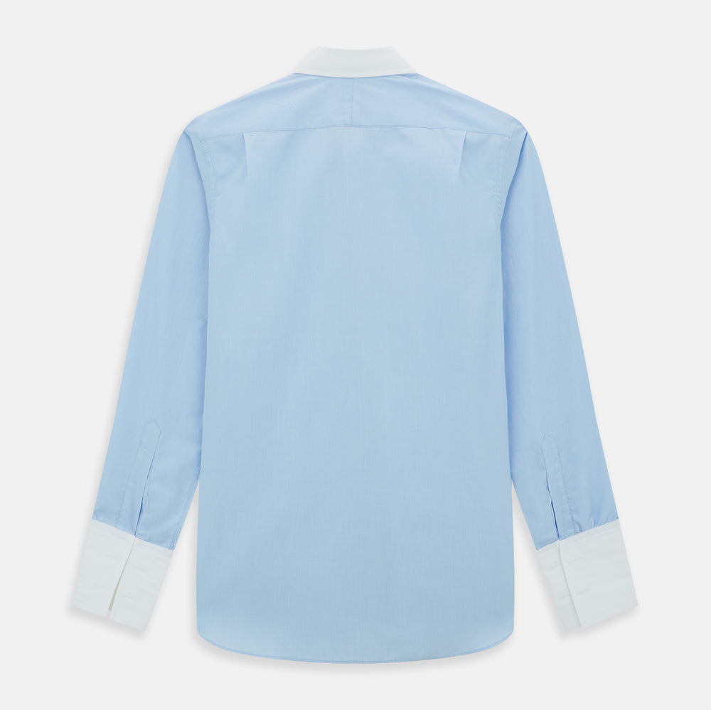 The Turnbull & Asser Light Blue End-on-End Shirt features a crisp white T&A contrast collar and double cuffs, shown flat on a white background.