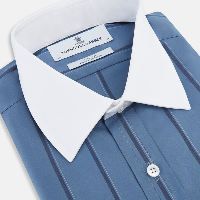 Steel Grey Track Stripe Shirt with Contrast T&A Collar and Cuffs Image 1