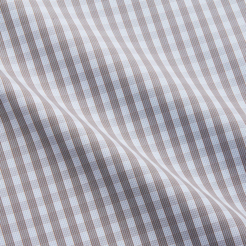 The Turnbull & Asser Pale Blue Multi Check Cotton Regular Fit Mayfair Shirt features a pale blue checkered pattern and long sleeves, shown on a white background.
