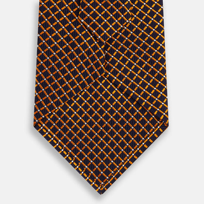 Orange and Navy Diamond Silk Tie Image 2