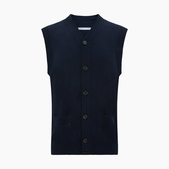 Navy Cashmere V-neck Sleeveless Cardigan Image 3