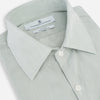 View 2 of product A dark green hairline stripe Westminster shirt by Turnbull & Asser, featuring long sleeves, a classic collar, tailored fit, white front buttons, and buttoned cuffs, laid flat on a white background.