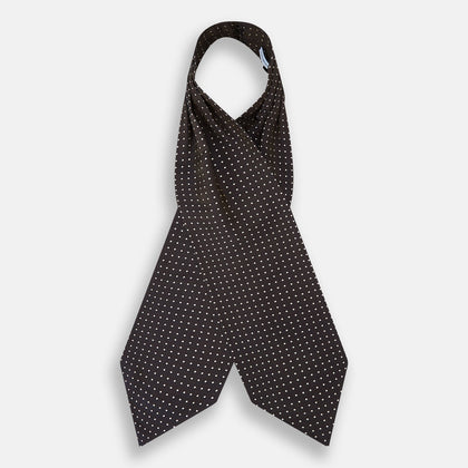 White and Brown Micro Dot Silk Cravat Image 1