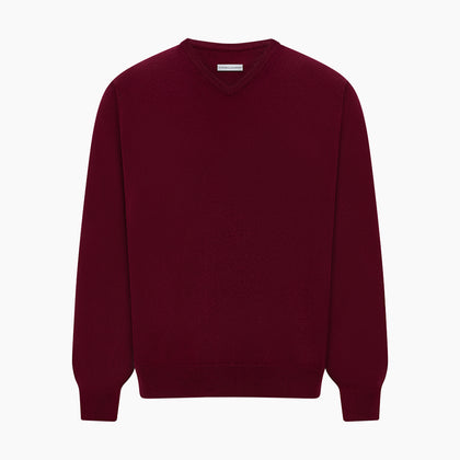 Burgundy Cashmere V-neck Jumper Image 5