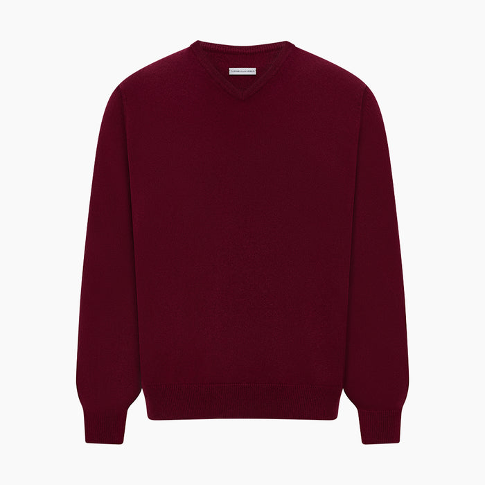 Burgundy Cashmere V-neck Jumper Image 5