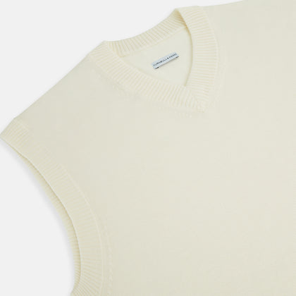 Cream Fine Merino V-Neck Vest Image 1