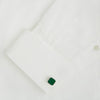 View 3 of product Turnbull & Asser Malachite Square Cufflinks feature green, wavy-striped stone inlays set in sterling silver and are shown against a white background.