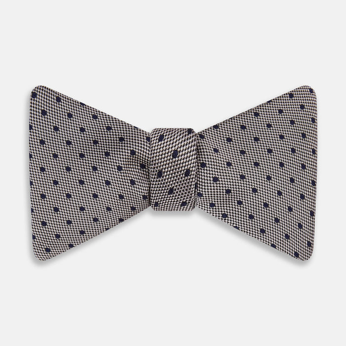 Navy and Silver Micro Dot Silk Bow Tie