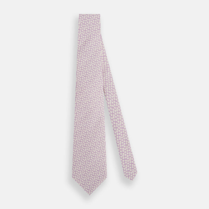 Lilac Flower-Patterned Printed Silk Tie Image 1