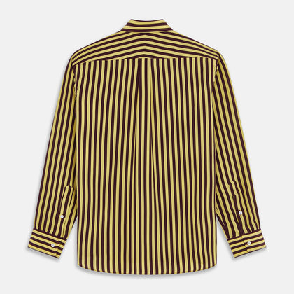 Yellow and Burgundy Candy Stripe Silk Weekend Fit Harold Shirt Image 4