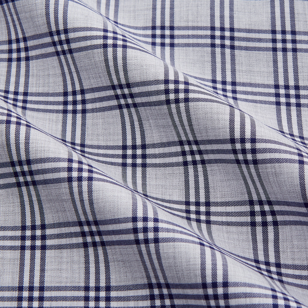 The Turnbull & Asser Grey Multi Check Cotton Tailored Fit Shelton Shirt is neatly laid flat on a white background.