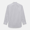 View 3 of product The Purple Multi Stripe Mayfair Shirt from Turnbull & Asser is a pure cotton, collared long-sleeve shirt with white and gray vertical stripes and buttoned cuffs, displayed flat on a white background.