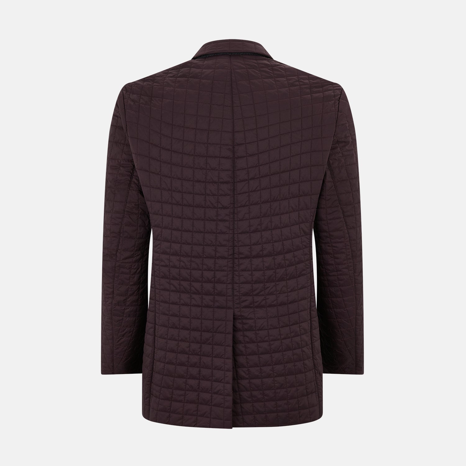 View 3 of product The Fulham Burgundy Single-Breasted Quilted Blazer by Turnbull & Asser features a grid pattern, notch lapel, three buttons, and three front pockets. Shown on a plain white background—ideal for the modern gentleman.
