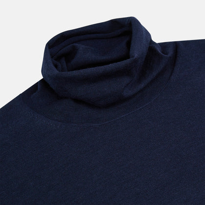 Navy Fine Merino High Neck Jumper Image 1