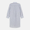 View 5 of product The Pale Blue and Yellow Multi Stripe Cotton Sussex Nightshirt by Turnbull & Asser features long sleeves, a knee-length cut, a collar, button-down front, chest pocket, and rounded hem.