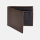 The Turnbull & Asser Brown Bill Coin Wallet is open to reveal its black interior with a coin pocket. The empty wallet is shown against a plain white background.