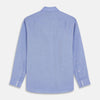 View 4 of product Turnbull & Asser's Blue Herringbone Tailored Fit Shirt with a Kent collar and white buttons is shown laid flat on a white background.
