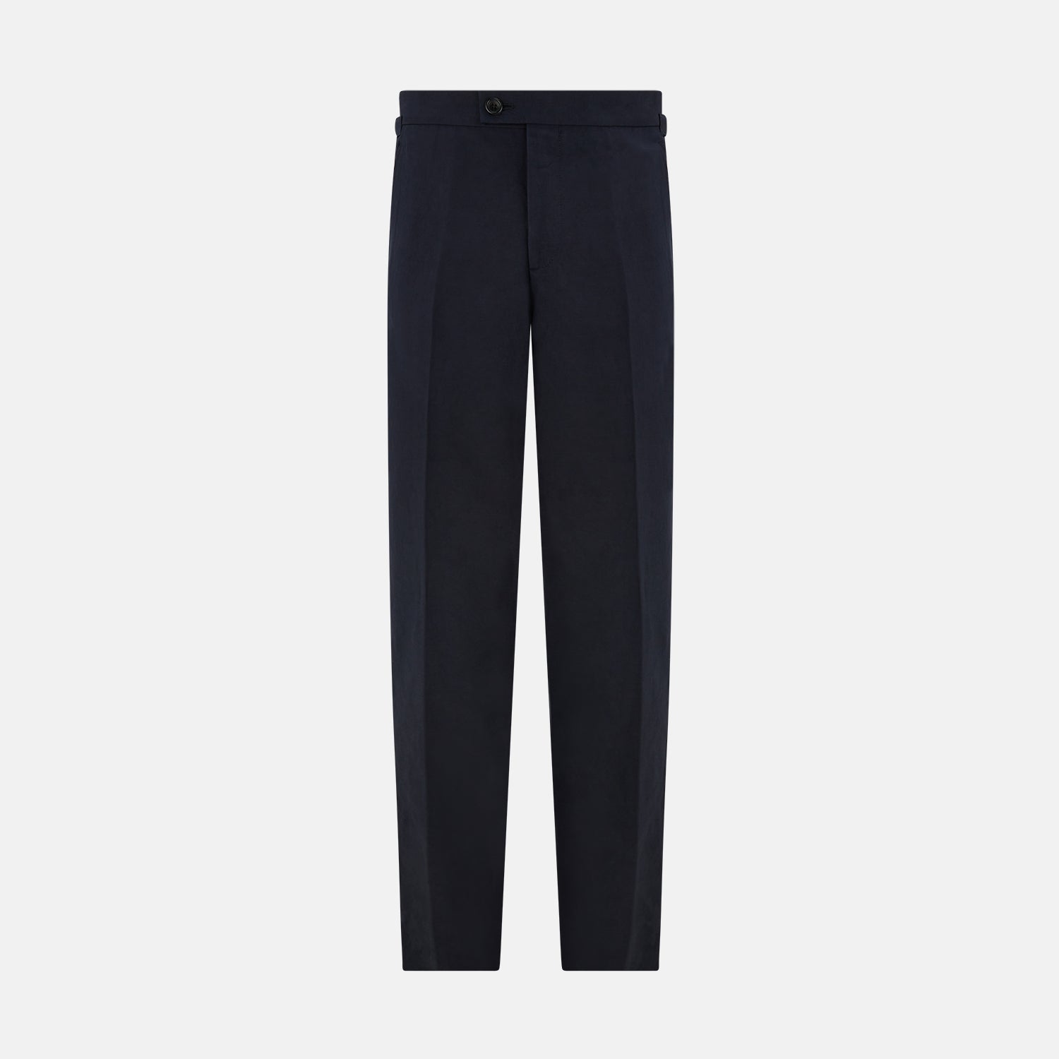 View 1 of product Turnbull & Asser Navy Linen Henry Trousers feature a button closure and pressed front creases, ideal as formal navy trousers, and are shown against a plain white background.