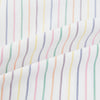 View 6 of product The Turnbull & Asser Rainbow Double Pinstripe Mayfair Shirt is a pure cotton, long-sleeved button-up with a collar and buttoned cuffs, featuring colourful blue, red, and yellow stripes on white, displayed on a plain white background.