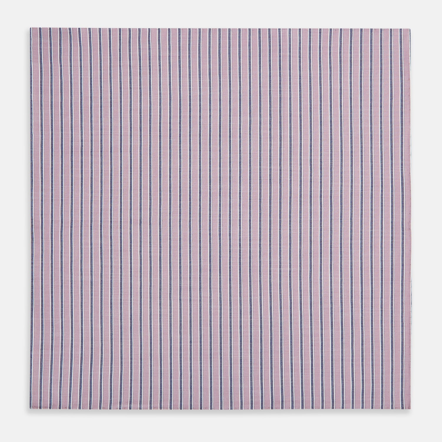 View 3 of product The Antique Pink Ticking Stripe Hand-Rolled Handkerchief by Turnbull & Asser features vertical stripes in antique pink, white, and navy blue, shown flat against a white background.