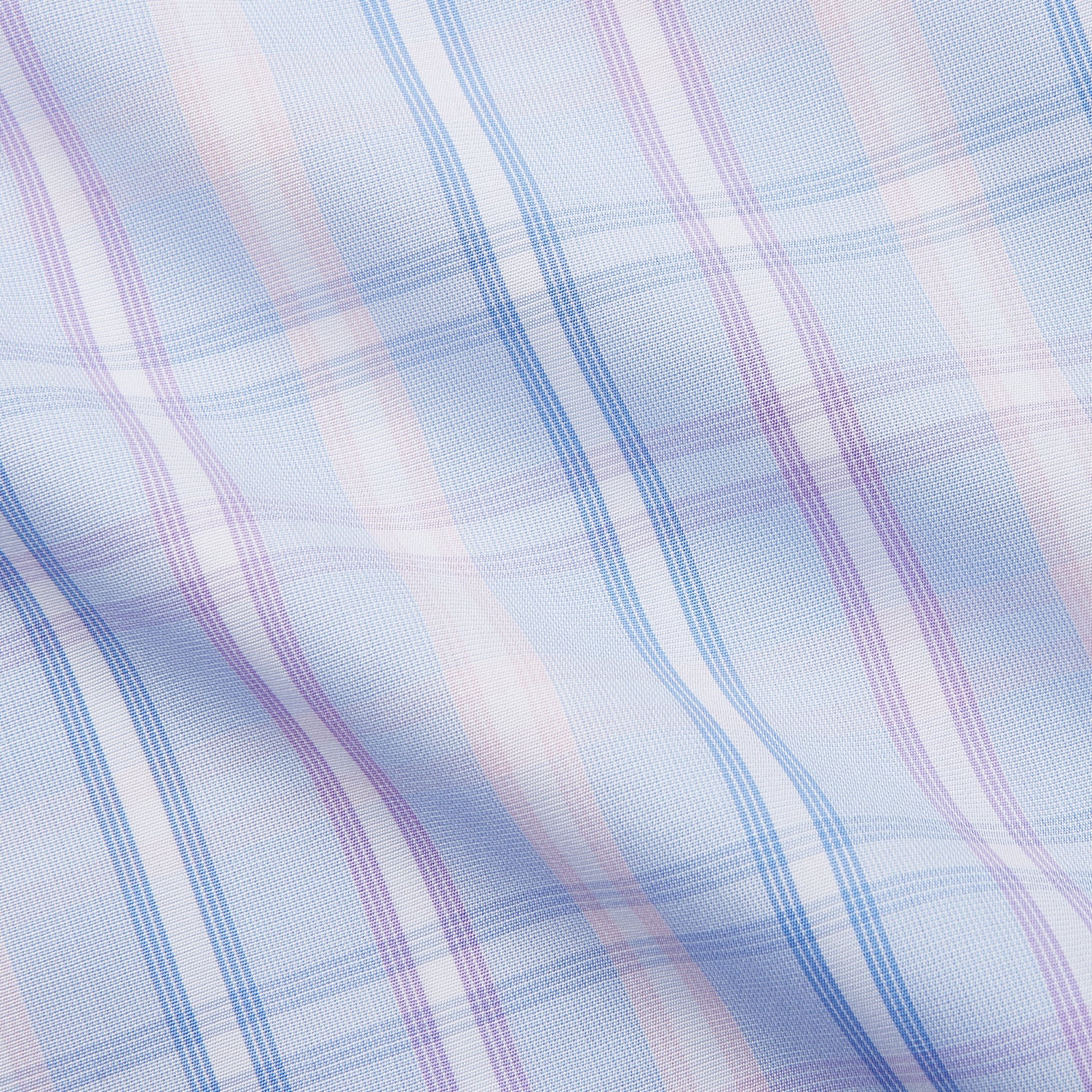 View 3 of product The Turnbull & Asser Pink and Light Blue Check Cotton Regular Fit Mayfair Shirt features long sleeves, buttoned cuffs, a T&A collar, and is shown laid flat on a white background.