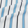 View 6 of product The Sky Blue Multi Candy Stripe Mayfair Shirt by Turnbull & Asser features vertical blue, black, and white stripes, a pointed collar, matching cuffs, and showcases signature British craftsmanship.