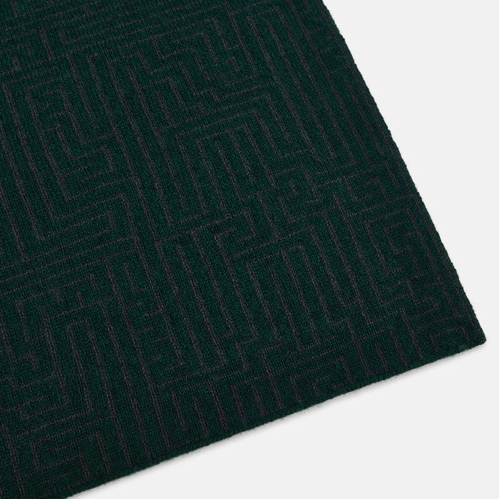Forest Green and Charcoal Fretwork Cashmere Knitted Scarf Image 1